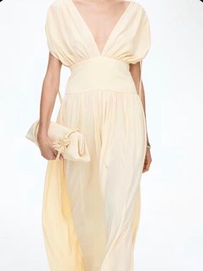 H&M Cream V-Neck Wide-Leg Jumpsuit